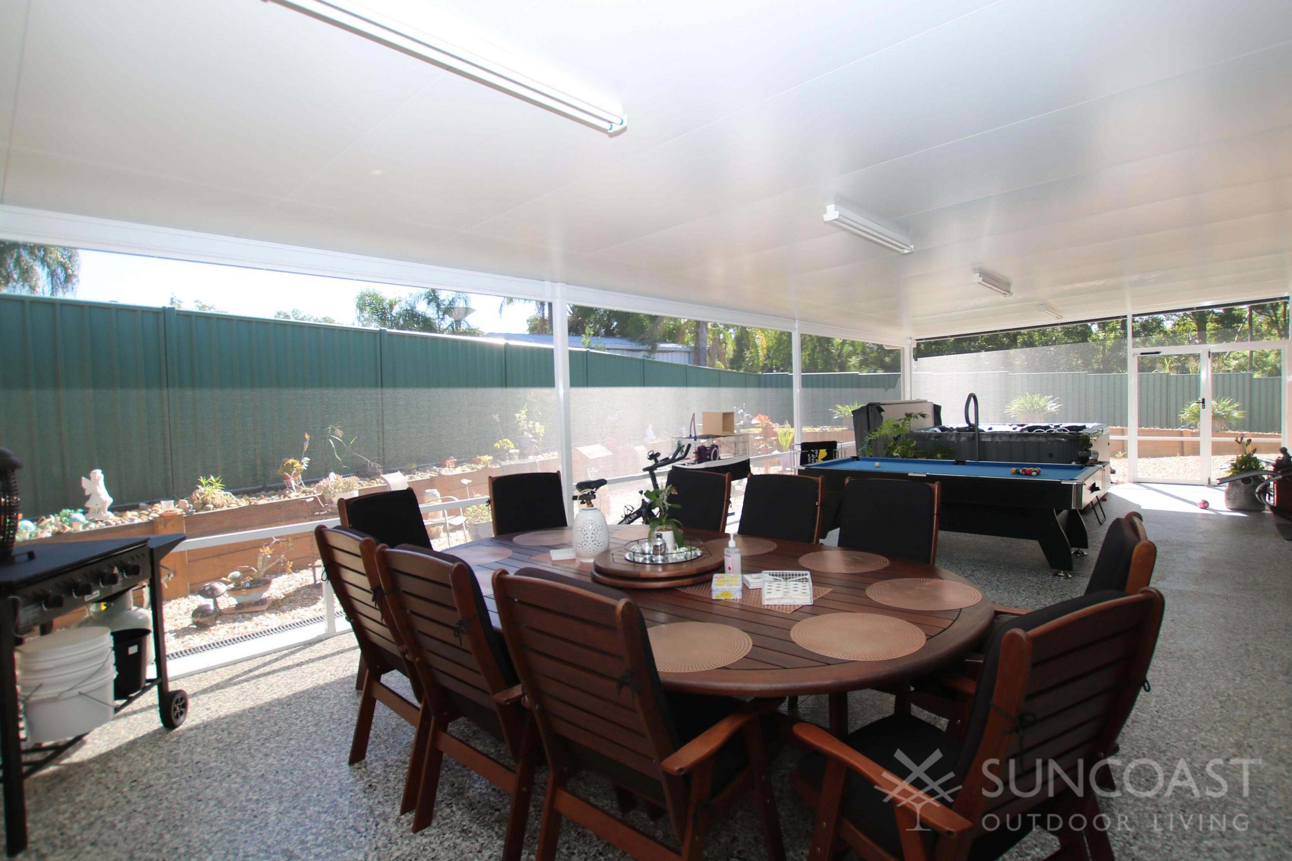 Screened outdoor entertaining and games area