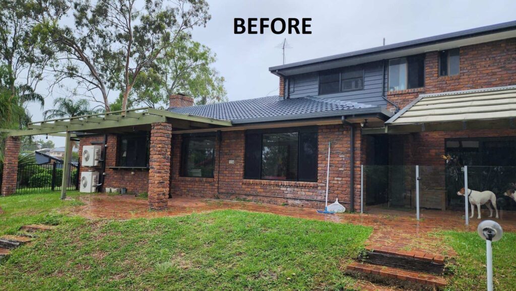 Before image of a newly renovated patio enclosure.